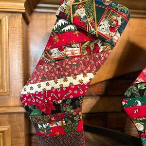 Handmade strip quilt Christmas stocking